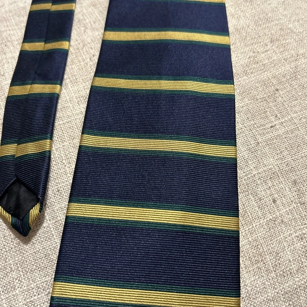 Brooks Brothers Makers Silk Tie Repp Horizontal Stripe Blue Gold Green Ivy Prep